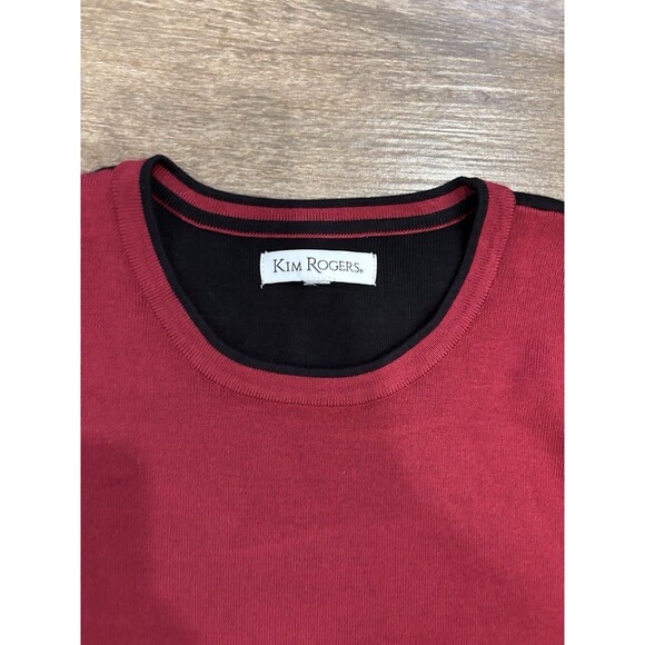 Kim Rodger’s Burgundy Black Buttons Ribbed Sweater 3-4sleeve Color block Holiday - Picture 3 of 11